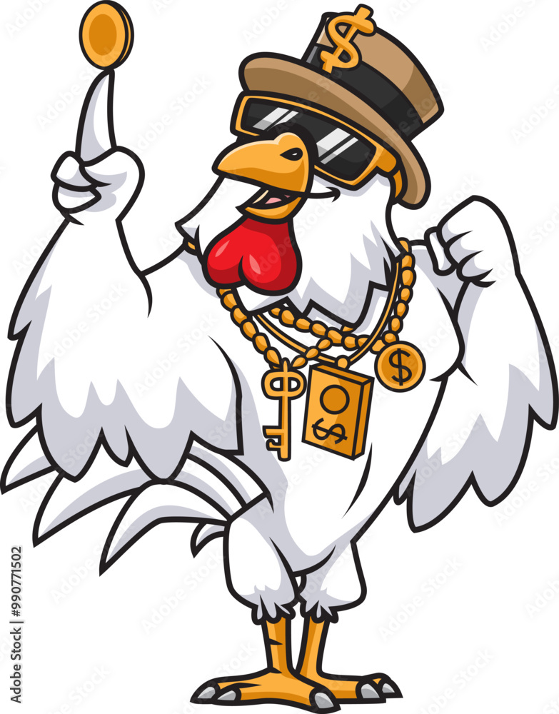Naklejka premium the rooster rich cartoon character