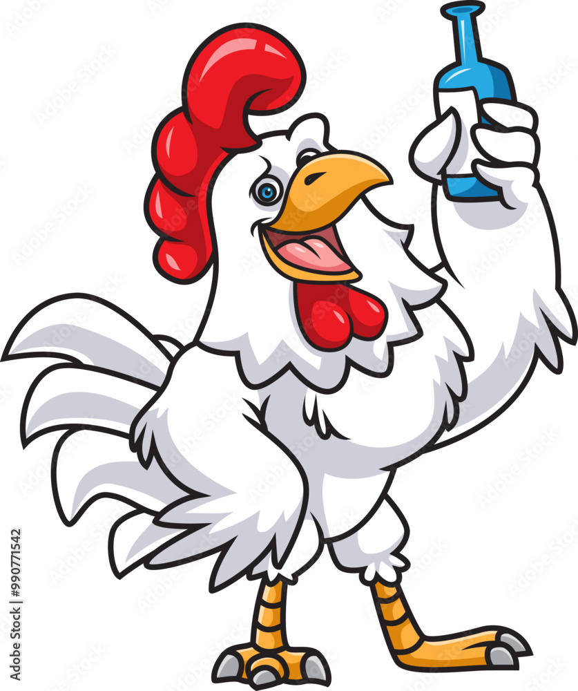 Drunk cartoon rooster drinking a beer Drunk cartoon rooster drinking a beer