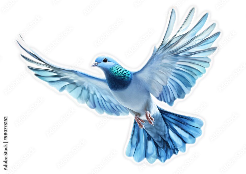 Fototapeta premium Blue dove in flight, isolated on black background