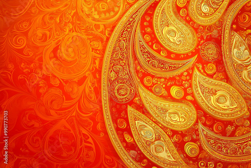 Traditional Diwali background with intricate paisley patterns in gold and maroon