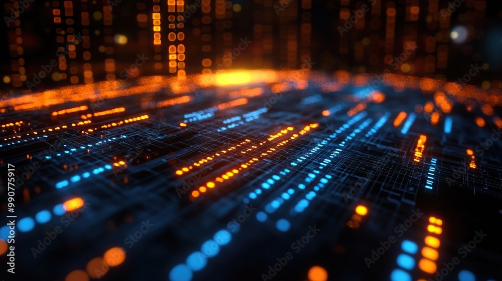 A digital business interface with icons and binary code on a blurred backdrop, symbolizing global software development and AI. A digital business interface with icons and binary code on a blurred backdrop, symbolizing global software development and AI.