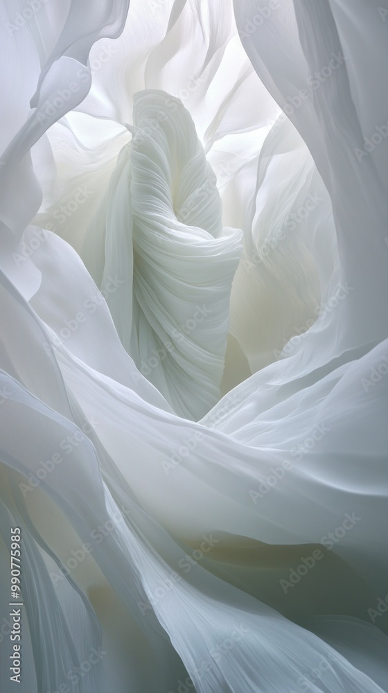A mesmerizing abstract formation of flowing white textures resembling soft fabric. A mesmerizing abstract formation of flowing white textures resembling soft fabric.
