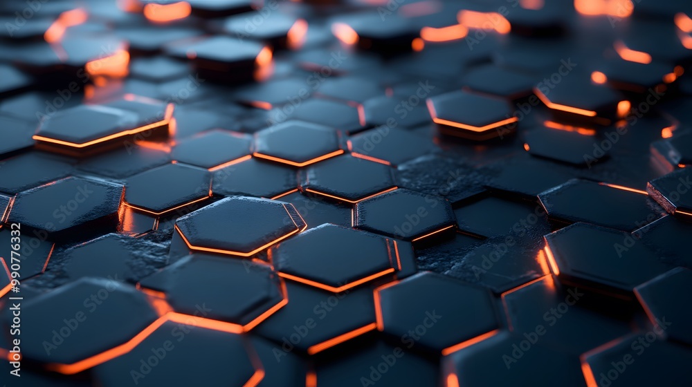 Obraz premium Abstract Hexagon Pattern with Glowing Orange Edges