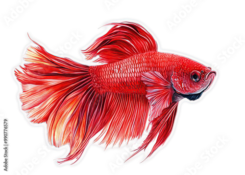 Red Betta Fish with Long, Flowing Fins Swimming in a Black Background photo