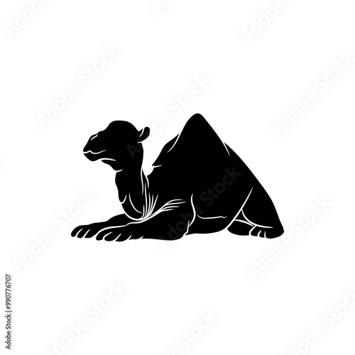 Silhouette of a seated camel