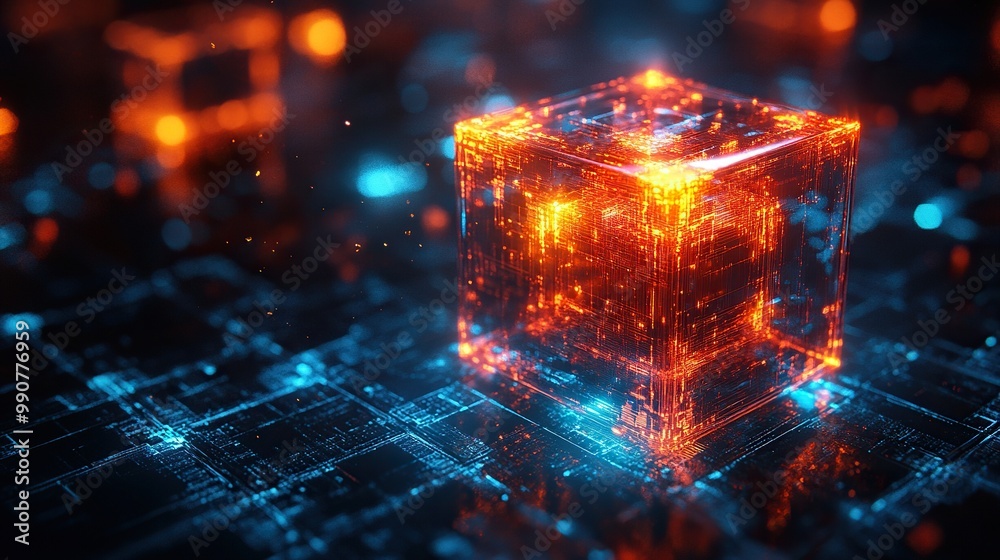 A digital concept of a cube encoder, symbolizing technological advancements in data encryption and processing.