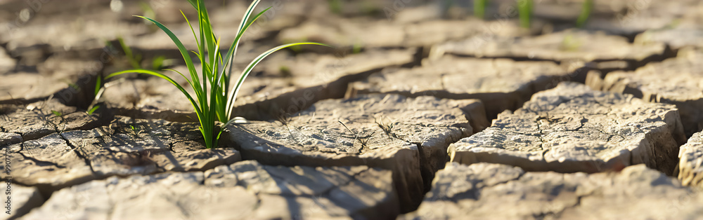 A close-up of dry, cracked soil with sparse patches of green grass emerging from the cracks. The contrast between the arid soil and resilient grass highlights a story of growth and survival in harsh c A close-up of dry, cracked soil with sparse patches of green grass emerging from the cracks. The contrast between the arid soil and resilient grass highlights a story of growth and survival in harsh c