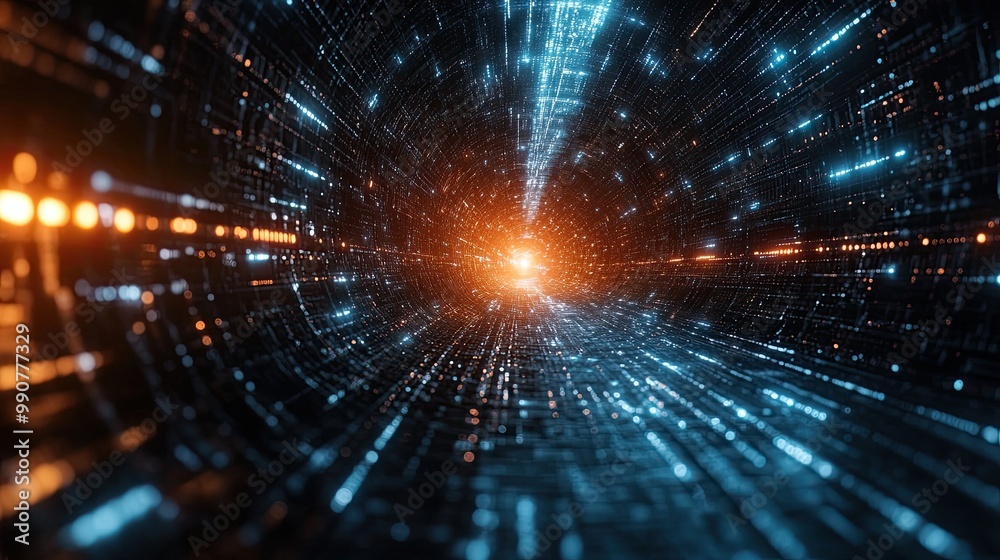 A digital cyberspace scene filled with particles and data networks, emphasizing high-speed connections and future technology concepts. A digital cyberspace scene filled with particles and data networks, emphasizing high-speed connections and future technology concepts.