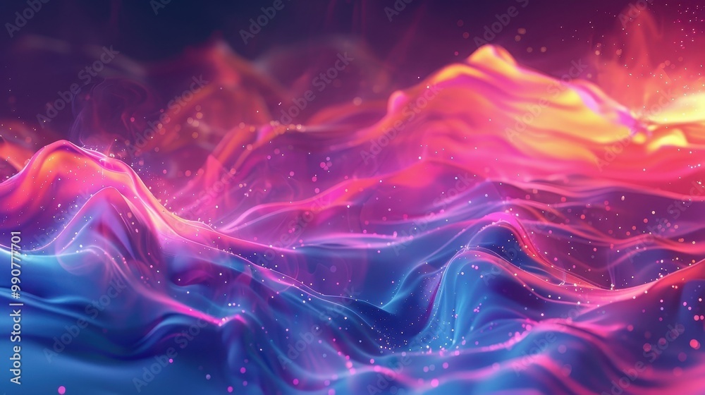 An abstract background combining deep purples and blues sprinkled with orange accents creates the impression of energy and movement, like gently rolling waves An abstract background combining deep purples and blues sprinkled with orange accents creates the impression of energy and movement, like gently rolling waves