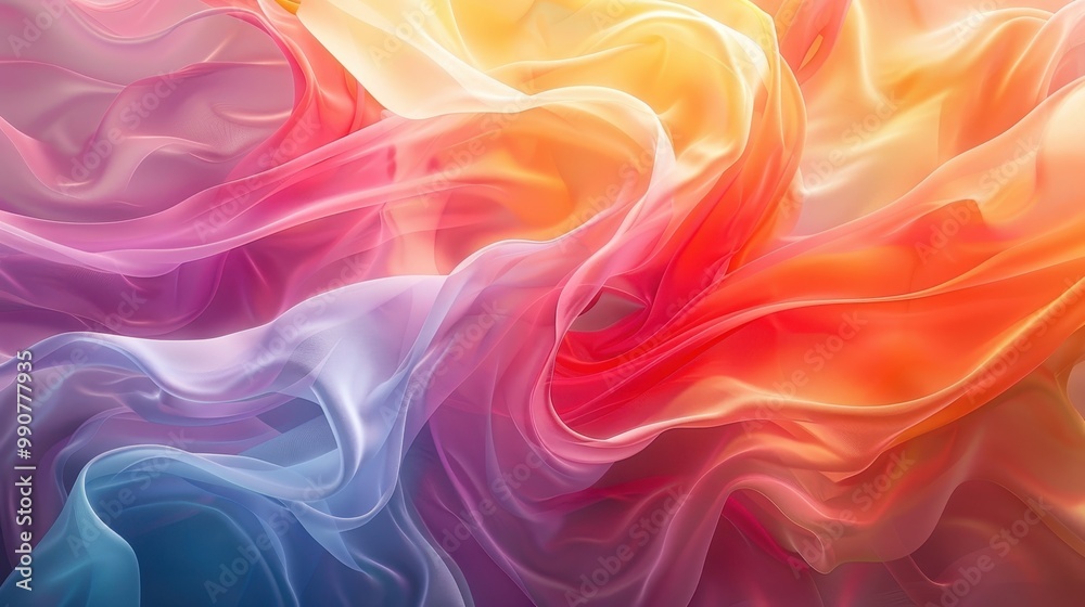 Delicate waves of red and pink colors gently intertwine with rich yellow and deep blue Delicate waves of red and pink colors gently intertwine with rich yellow and deep blue