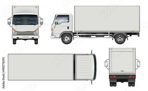 Small truck vector mockup. Isolated vehicle template side, front, back, top view