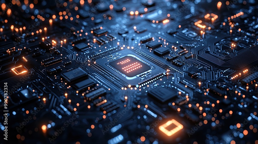 A graphic design of a dark blue circuit board emphasizes high-tech themes, highlighting the intricate details of digital connectivity. A graphic design of a dark blue circuit board emphasizes high-tech themes, highlighting the intricate details of digital connectivity.