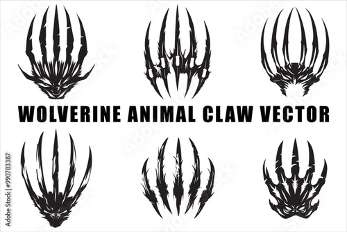 Aggressive Wolverine Claw Vector Silhouette Pack, Fierce Wolverine Claw Vector Silhouette Collection