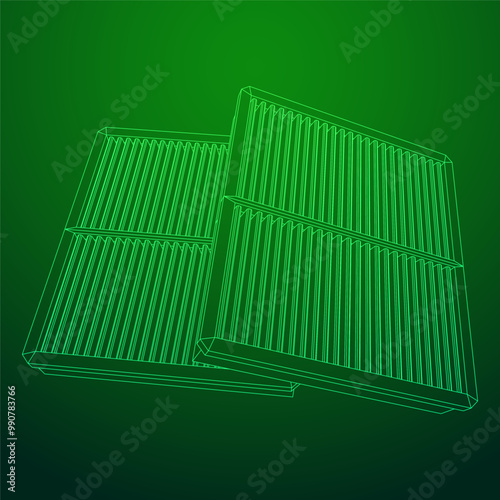 Car engine air filter. Auto spare part. Car care service maintenance. Wireframe low poly mesh vector illustration.