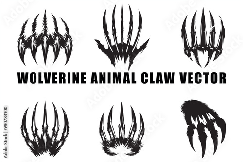 Aggressive Wolverine Claw Vector Silhouette Pack, Fierce Wolverine Claw Vector Silhouette Collection