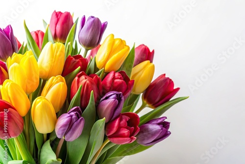 vibrant bouquet of tulips on white background