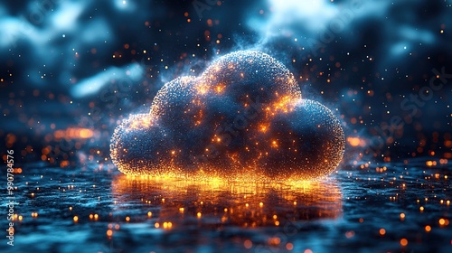 A hologram of a cloud on a blue background, representing cloud technology and storage innovations for modern networks.