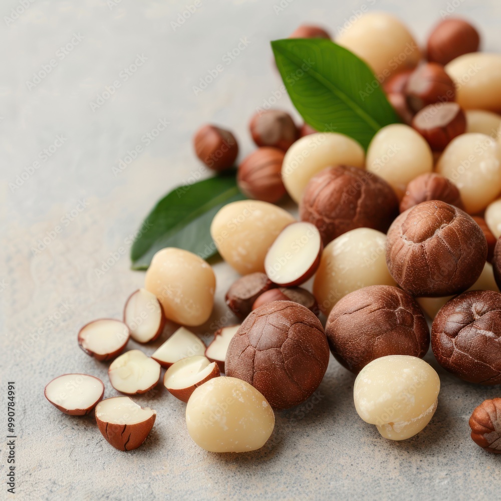 Closeup of macadamia nut extract with whole nuts. Closeup of macadamia nut extract with whole nuts.