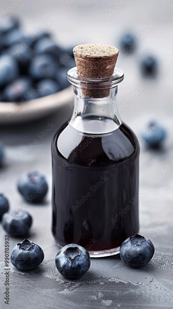Closeup of a bottle of blueberry extract.