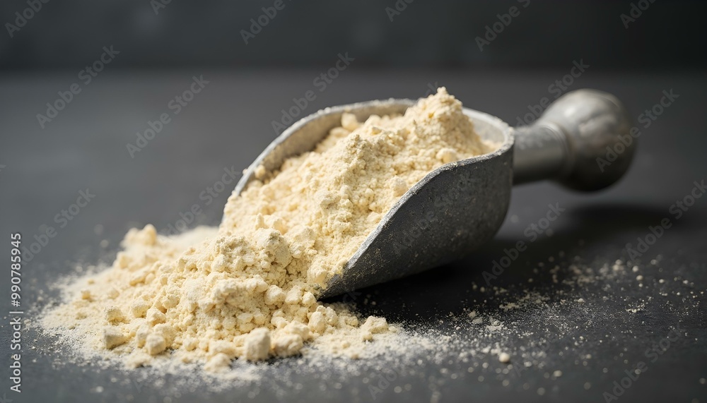Whey protein powder representing fitness nutrition and supplements Whey protein powder representing fitness nutrition and supplements