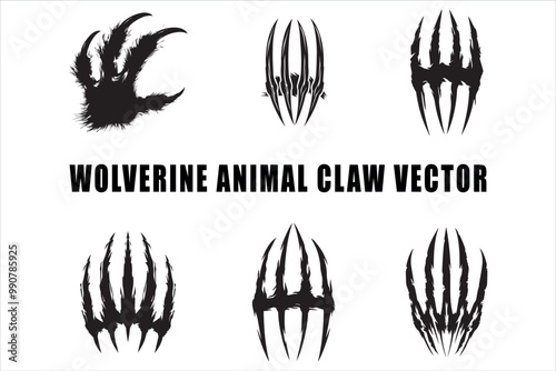 Aggressive Wolverine Claw Vector Silhouette Pack, Fierce Wolverine Claw Vector Silhouette Collection