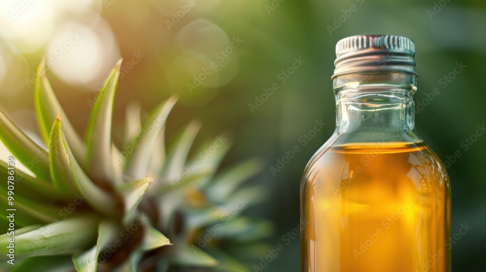 Closeup of a bottle of bromelain extract.
