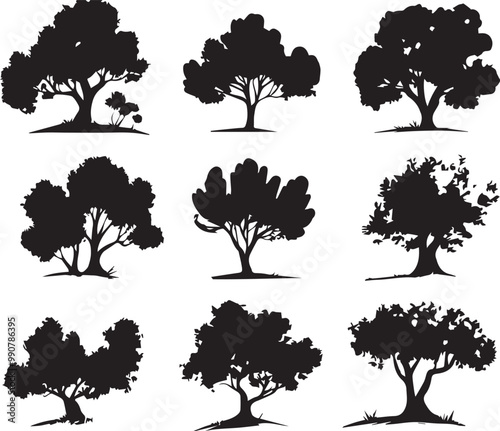 Set Trees. Hand drawn vector illustration 