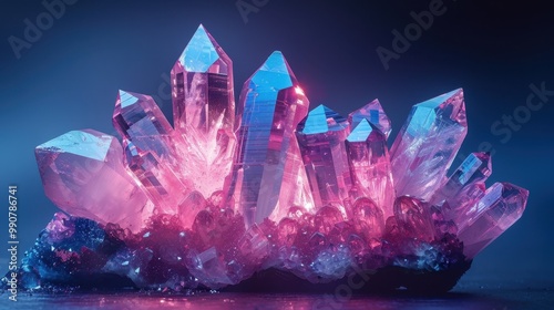 Abstract background with iridescences of blue and pink, reminiscent of a crystal structure