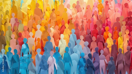 A dynamic background with bright paper people enlivening the atmosphere