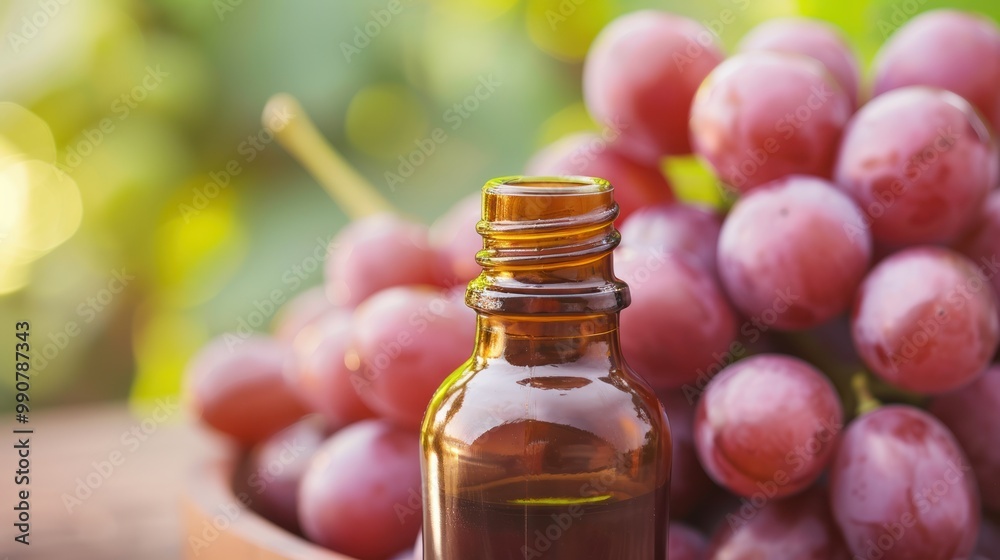 Closeup of a bottle of grape seed extract.