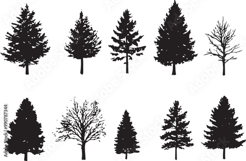Set Trees. Hand drawn vector illustration	