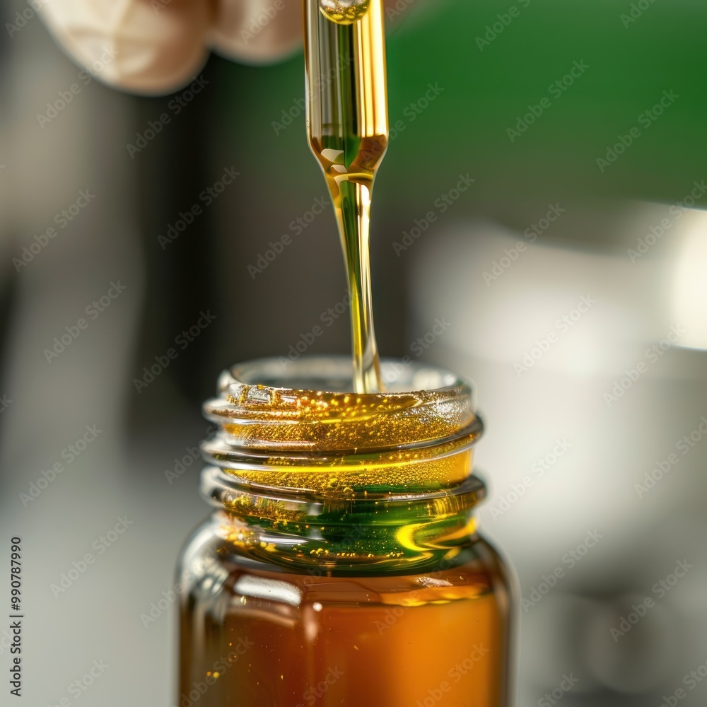 Person making resin extracts in a workshop. Person making resin extracts in a workshop.