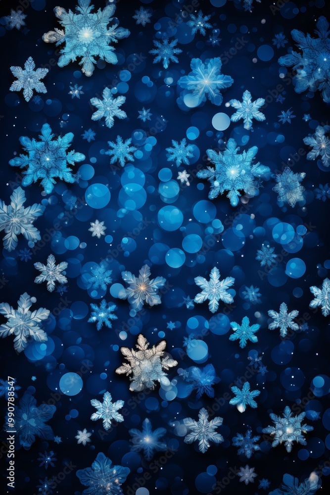 Sparkling Blue Festive Christmas Background with Defocused Lights and Snow Flakes Decoration Sparkling Blue Festive Christmas Background with Defocused Lights and Snow Flakes Decoration