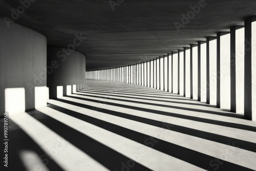 Dramatic Shadows Dance Under the Graceful Curves of Modern Architecture in Monochrome Elegance