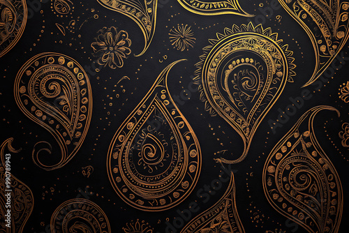 Traditional Diwali background with intricate paisley patterns in gold and maroon