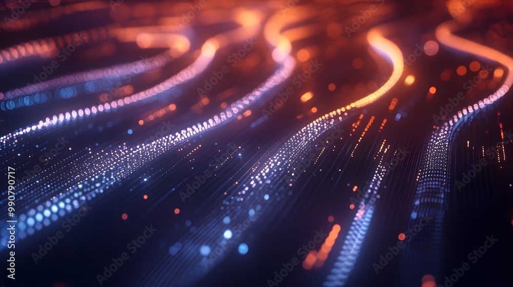 Fototapeta premium Abstract background with glowing blue and orange lines and bokeh effect