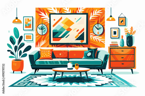 Vibrant Living Room Interior with Modern Furniture and Decor