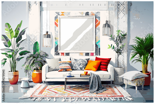 Modern Urban Living Room Decor With Trendy Houseplants and Art