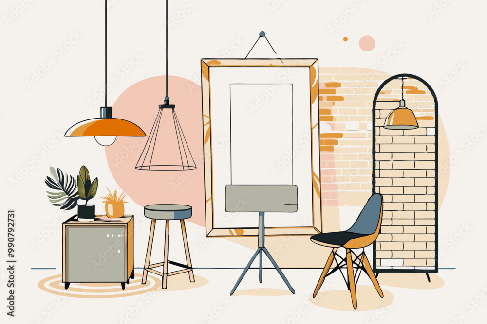 Fototapeta premium Contemporary Studio Space with Empty Canvas and Stylish Furnishings