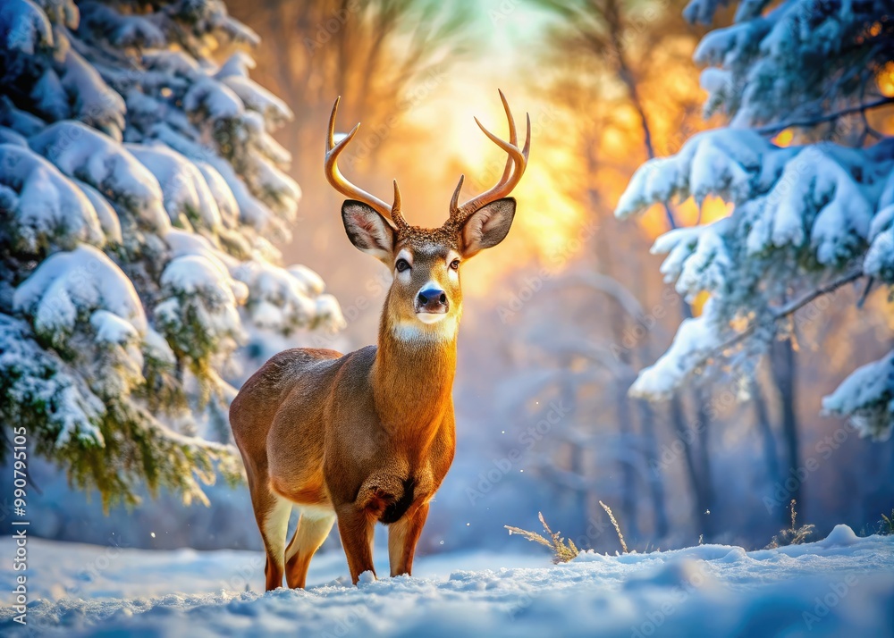 A whitetail deer gracefully stands amidst a snowy landscape, showcasing nature's beauty in winter, creating a serene and tranquil environment that captivates the senses. A whitetail deer gracefully stands amidst a snowy landscape, showcasing nature's beauty in winter, creating a serene and tranquil environment that captivates the senses.