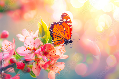 Wallpaper Mural abstract nature spring Background; spring flower and butterfly Torontodigital.ca