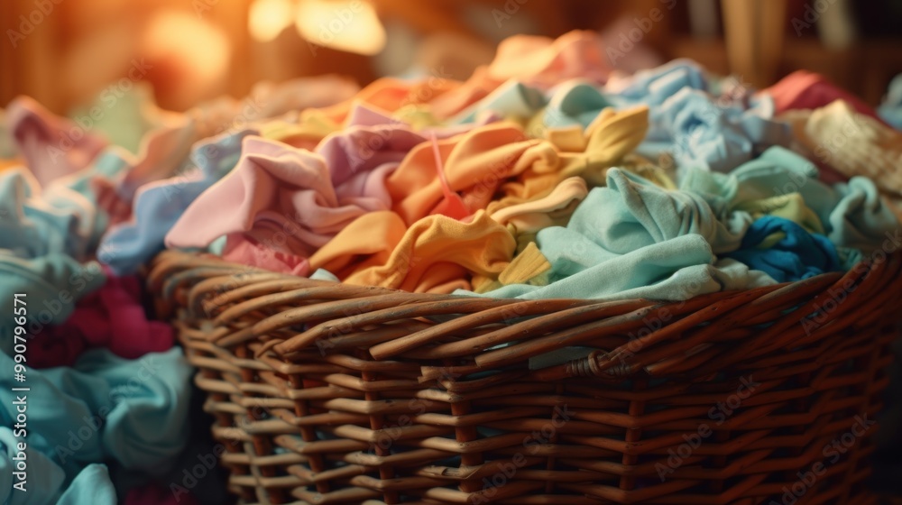 Fototapeta premium Colorful Clothes in a Wicker Basket