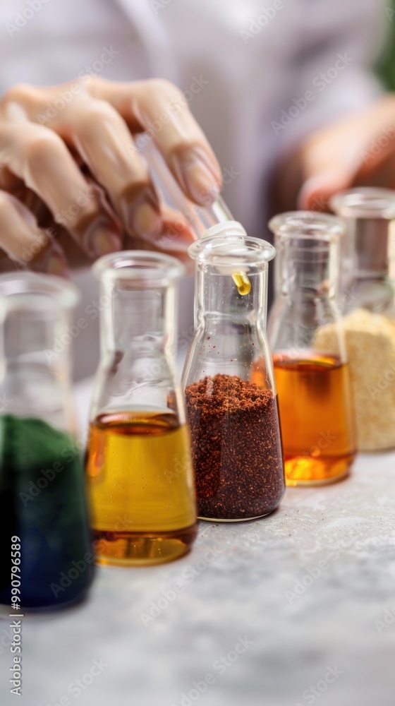 Person making mineral extracts in a home lab.