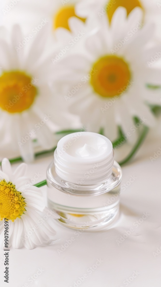 Closeup of chamomile extract in a skincare routine.