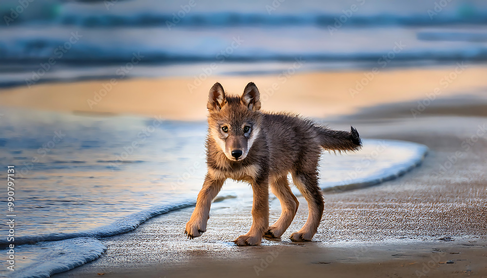 Fototapeta premium Baby Wolf on the Beach