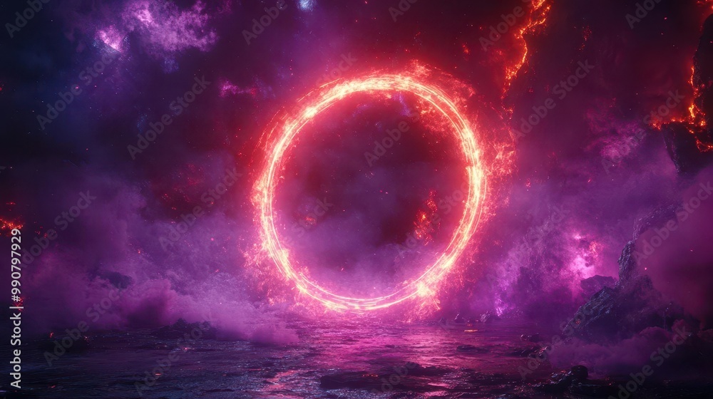futuristic neon portal glowing purple light forming a circular gateway defocused energy flares dark space background scifi ambiance futuristic neon portal glowing purple light forming a circular gateway defocused energy flares dark space background scifi ambiance