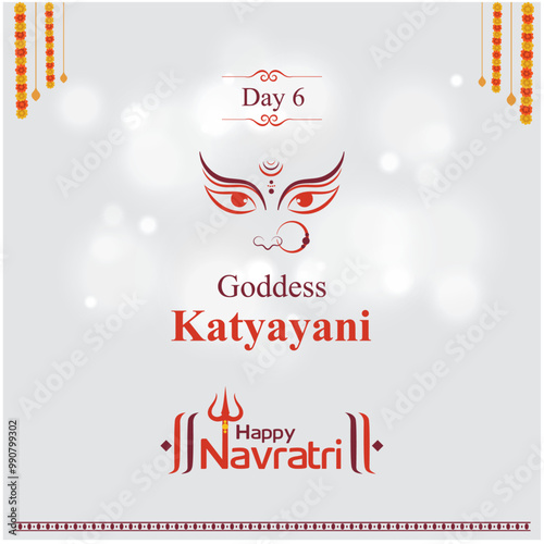 Day 6, 9 Days of Navratri. Goddess Durga Wishes Design Template
