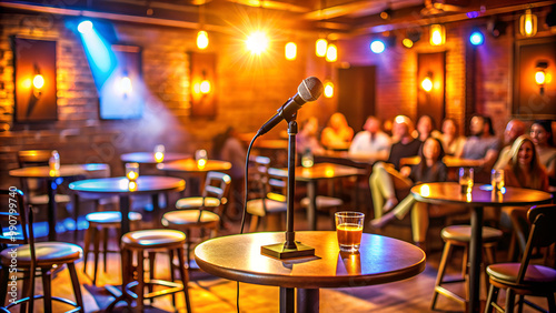 brightly lit stage with microphone photo