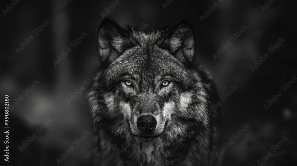 Fototapeta premium Stunning and majestic wolf wallpaper featuring a powerful canine in a natural wilderness setting, perfect for nature lovers, animal enthusiasts, and unique digital backgrounds.