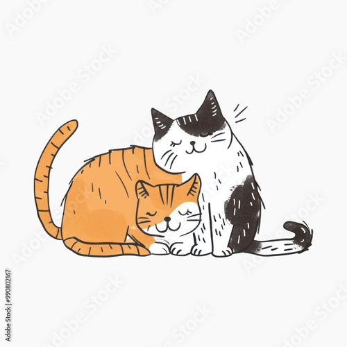 Adorable illustrated cuddling cats
